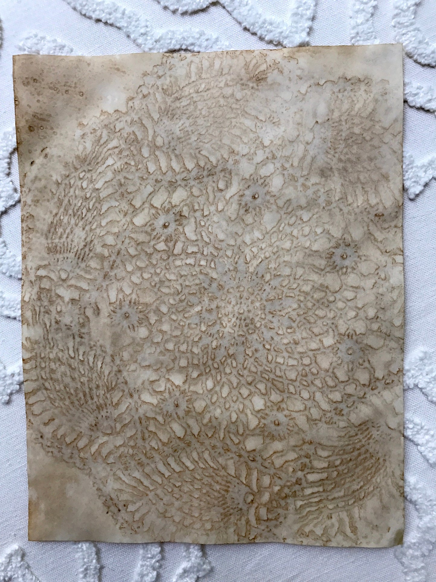 Grunge Lace Coffee Dyed Tea Dyed Paper with Lace Imprint, Coffee Stained, For use in Junk Journals, Mixed Media, Collage, Embellishments